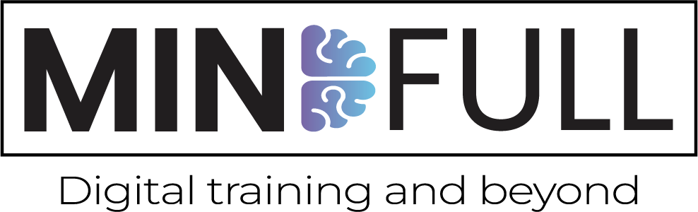 Logo Mindfull avec un cerveau stylisé bleu et violet et le slogan Digital training and beyond.